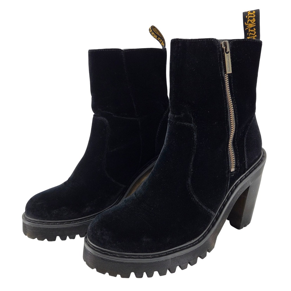 Dr. Martens Magdalena II Black Velvet Heeled Platform‎ Ankle Boots 9